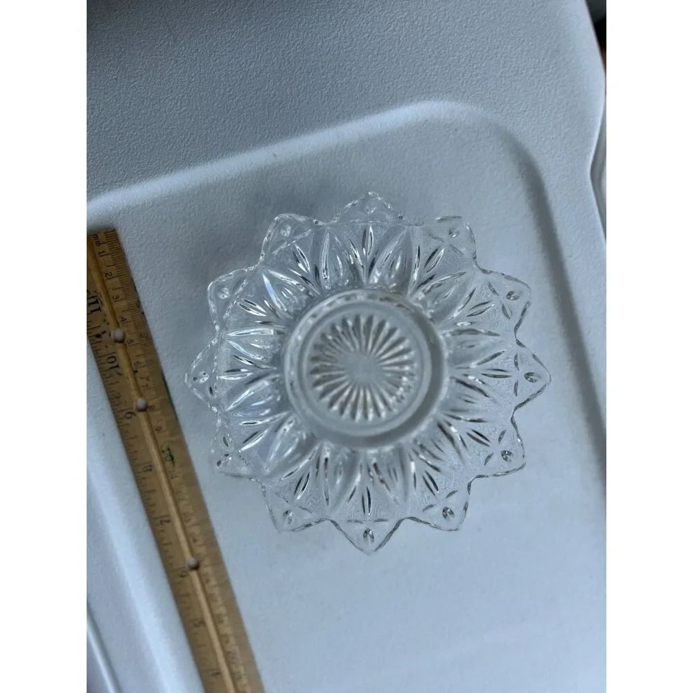 Vtg Federal glass clear round flower petal shaped flared dish